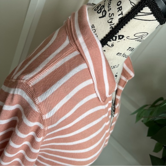 J. Crew Ribbed Polo T-Shirt in Stripe Pink Sz M - Picture 9 of 15
